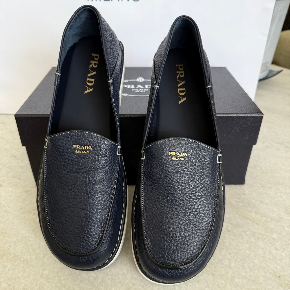 Prada Mens 2DF088 Baltico Blue Cervo Deerskin Leather Loafers UK 9 - Picture 11 of 16
